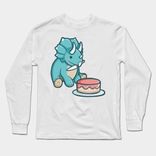 Cute Triceratops with cake, Dino, Dinosaur Long Sleeve T-Shirt